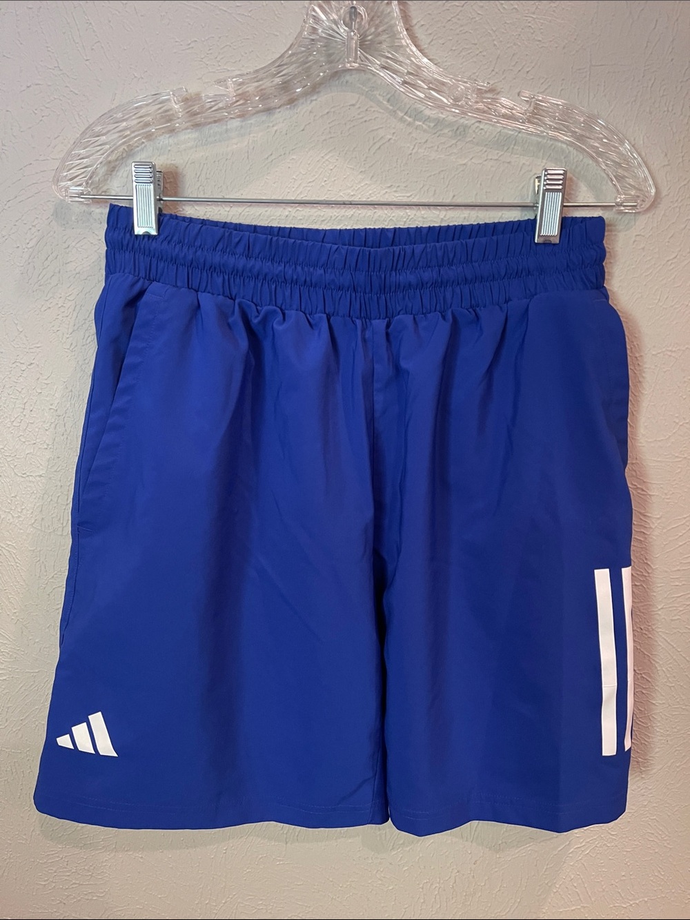 Adidas Men’s Cobalt Blue Training Shorts with White Accents. Size Medium.